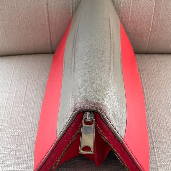 Celine Women Clutch Wallet Card Holder Red/Gray Genuine Leather Zip Around Purse - Picture 10 of 12